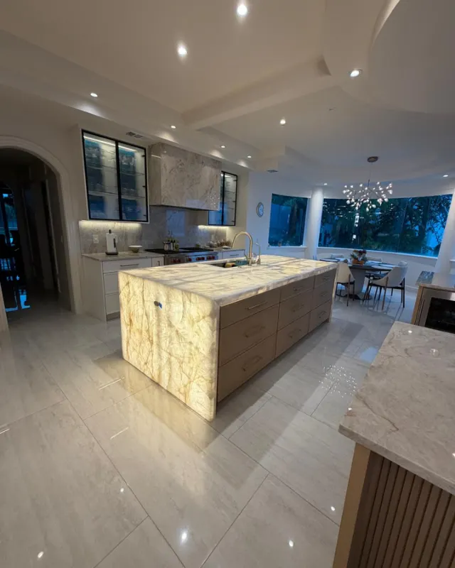 After: Kitchen with backlit stone island